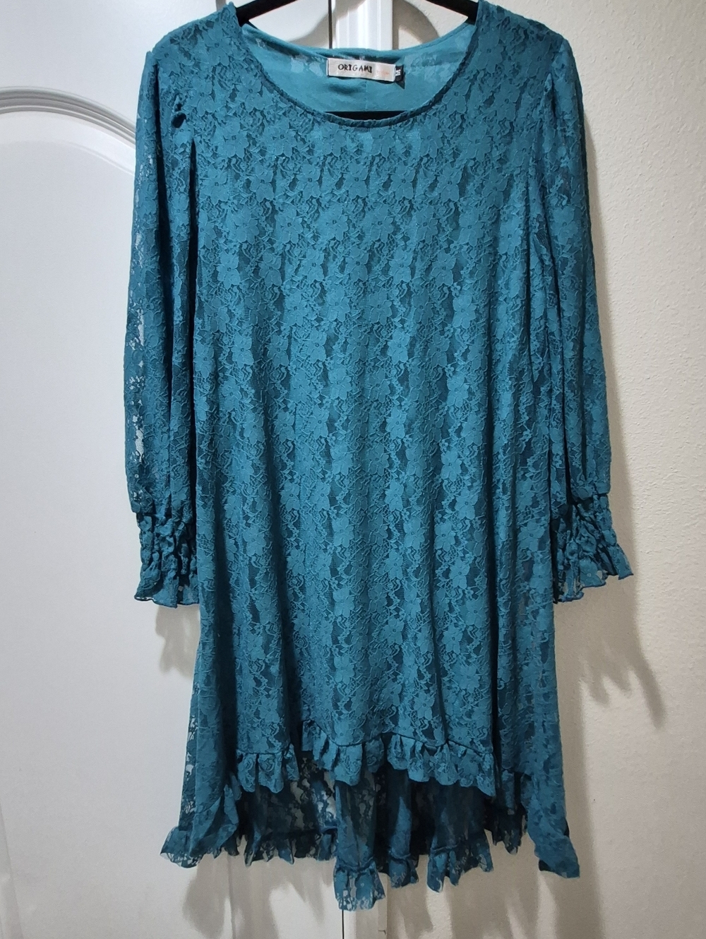 Origami by Vivien Teal Lace Hi-Low Tunic Dress Size M